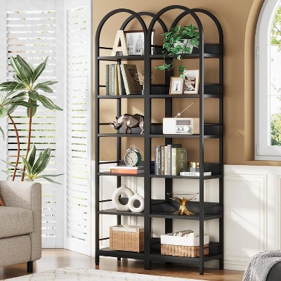 Tribesigns 78.7" Tall Arched Bookshelf, Industrial Wood 6-Tier Bookcase, Ladder Shelf Storage Organizer, Display Rack for Bedroom, Living Room