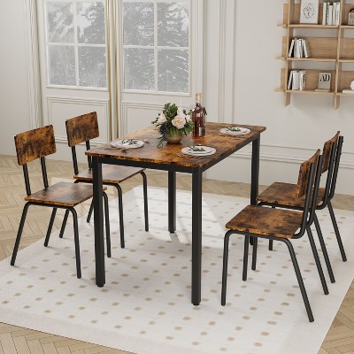 CAVINAS 5-Piece Dining Table Set with 4 Chairs, 43" Kitchen Table & Chairs Set for 4, Dining Room Table with Metal Frame & MDF Board