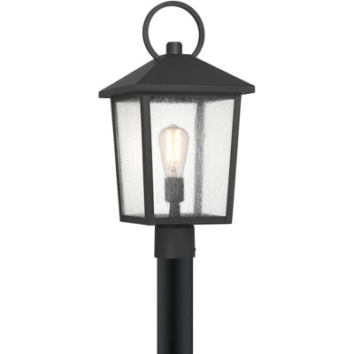 John Timberland Westmont 20 3/4" High Modern Outdoor Post Light Fixture Pole Porch House Exterior Weatherproof Sand Black Aluminum Seeded Glass Shade