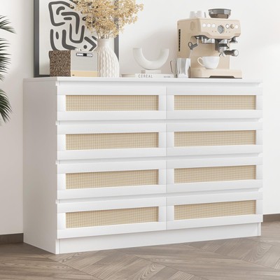 Garvee 8 Drawer Rattan Dresser, Multi-Purpose Wood Storage Chest for Bedroom, Living Room, Entryway, TV Stand