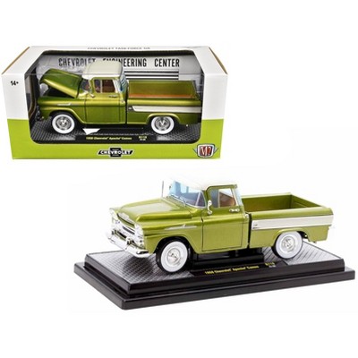 1958 Chevrolet Apache Cameo Truck Olive Green Metallic with Wimbledon White Top Limited Ed 1/24 Diecast Model Car by M2 Machines