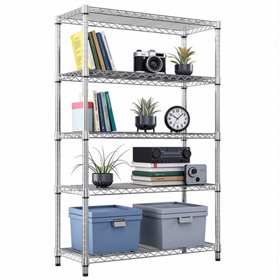 SEVOBAL Utility Storage Shelves 5 Tier Metal Rack with Adjustable Shelves for Home Kitchen Office or Garage, Chrome, 47.2"*17.7"*72.3"