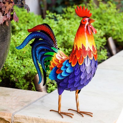 Colorful Rooster Metal Garden Statuary