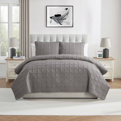 VCNY 3pc Square Diamond Pinsonic Quilt Set Dark Gray