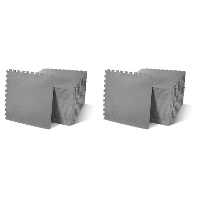 BalanceFrom Fitness 144 Square Foot Double Sided Non Slip High Density EVA Foam Exercise Mat Tiles with Interlocking Edges, Gray (2 Pack)