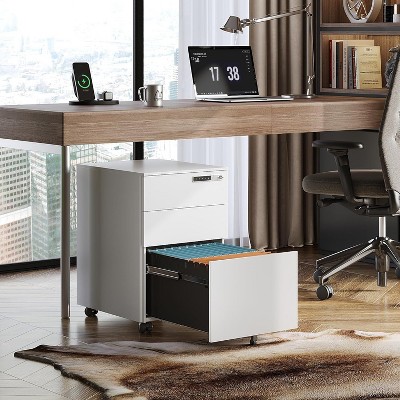 3-Drawer Mobile File Cabinet with Smart Lock, Pre-Assembled Steel Pedestal Under Desk