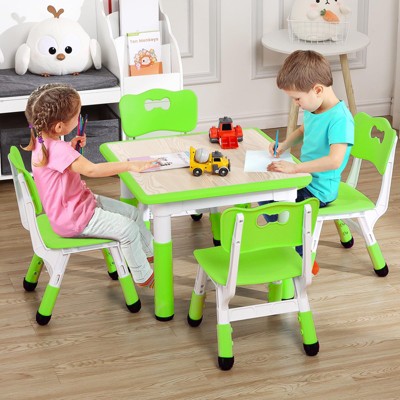 Kids Table and Chairs Set, Graffiti Desktop Plastic Children Art Table with Seat, Height Adjustable Toddler Table and Chair Set