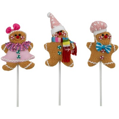 Northlight Plush Gingerbread Christmas Picks -  10" - Set of 3