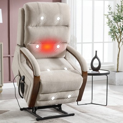 FONTOI Accent Chair with Side Pockets, Recliner Chair with Comfortable Back and Wood Armrests, Beige, 36.23"*42.52"*29.53"