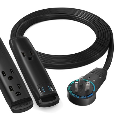 Maximm 360° Rotating Flat Plug Extension Cord, UL Certified, 3-Outlet with 2 USB Ports, 3 Prong