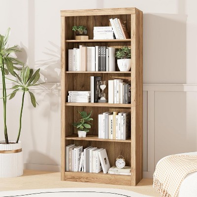 71" Tall Bookcase,Wooden Bookshelf with 5 Tiers, Open Storage, Modern Book Shelf, Floor Standing Display Shelves for Bedroom, Living Room and Office