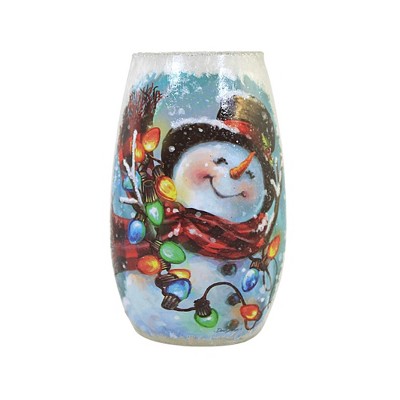 Stony Creek 5.25 In Delightful Snowman Pre-Lit Vase Lighted Glass Accent , Carrot Nose Tophat Scarf (1PC)