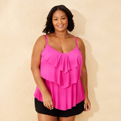 Women's Tiered Ruffle Tankini Top - Shade & Shore™ Pink 2X