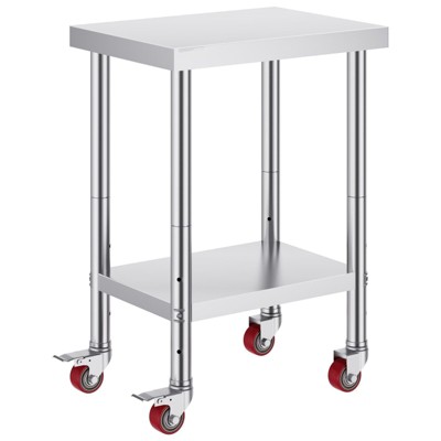 Mojgar Commercial Food Prep Worktable Stainless Steel Work Table 3-Stage Adjustable Shelf with 4 Wheels