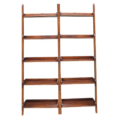 Set of 2 75.5" 5 Shelf Leaning Bookcases - International Concepts