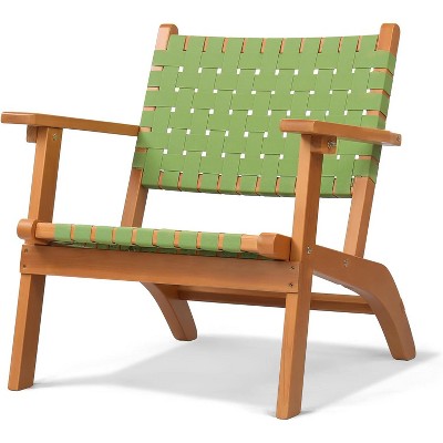 VINGLI Outdoor Armchair, All-Weather Wooden Patio Chair with Waterproof PE Woven Fabric for Garden, Lawn and Poolside