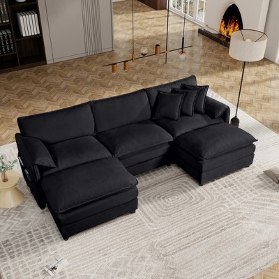 Oversized 109.45" Chenille Upholstery Modular U-Shaped Cloud Sectional Sofa, 5-Piece DIY Combination Couch
