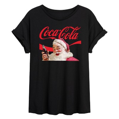 Women's - Coca-Cola - Santa Closeup Coca Cola Logo Oversized Graphic T-Shirt