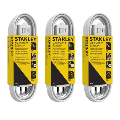 STANLEY Cord Max 3-Outlet Polarized 2-Prong Indoor Extension Cord With Sliding Safety Covers - Pack of 3 - White