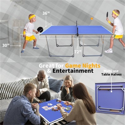 YONWAY 6ft Mid-Size Table Tennis Table Foldable Ping Pong Table Set for Indoor & Outdoor Games with Net,2 Table Tennis Paddles and 3 Balls