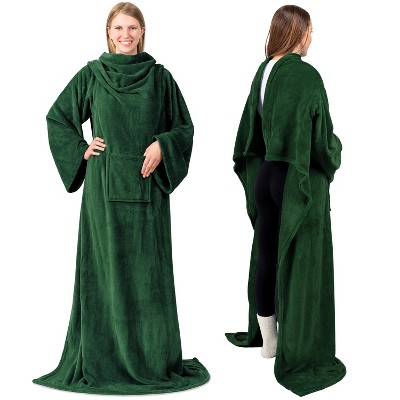 PAVILIA Fleece Wearable Blanket with Sleeves, Warm Cozy Soft Functional Lightweight Sleeved Throw Adults Men Women