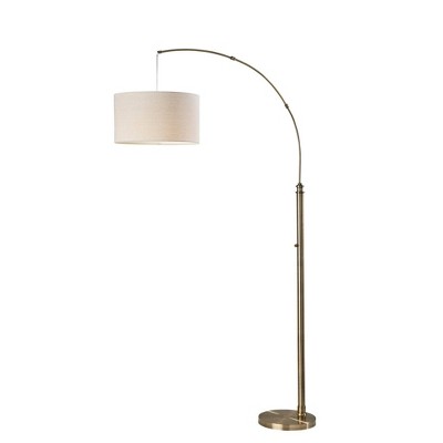 Adesso Barton Arc Lamp Antique Brass: Oatmeal Linen Shade, ETL Listed, 75.5" Height