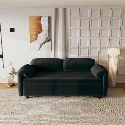 Compact Modern Velvet Sleeper Sofa with Armrest Storage Converts to Queen Bed for Living Room -3irtyhousy