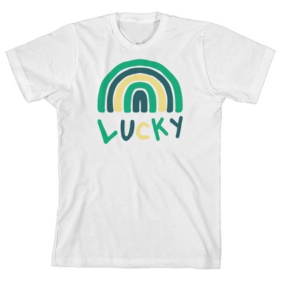 St. Patrick's Day Lucky Rainbow Crew Neck Short Sleeve Youth White T-shirt