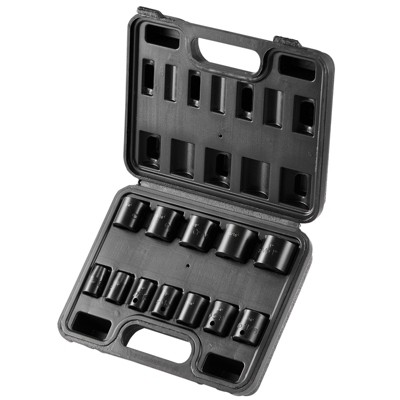 VEVOR 3/8" Drive Impact Socket Set, 12 Piece Shallow Socket Set SAE 5/16"-1", 6 Point Cr-Mo Alloy Steel for Auto Repair,BLACK