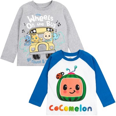 CoComelon JJ Kitty Toddler Boys 2 Pack Long Sleeve Graphic T-Shirts White / Heather Gray 2T