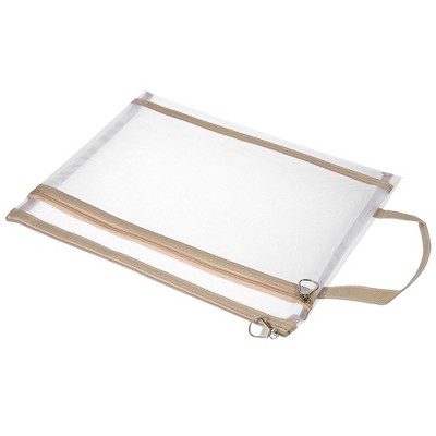 Unique Bargains Nylon A4 Mesh Zippered Clear Files Bag for Office Business with Handle