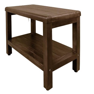 DecoTeak® Eleganto® 24" Teak Wood Shower Bench with Shelf in Woodland Brown Finish