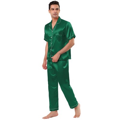 Lars Amadeus Men's Comfy Short Sleeves Shirts Long Pants Solid Satin Pajamas Sets 2 Packs