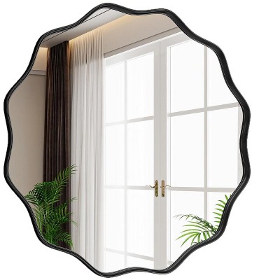 Aoibox Round Wavy Mirror with Metal Frame, Wall Mounted for Entryway, Bathroom, Vanity, Living Room, Black