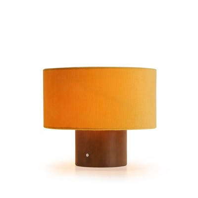 10.6" Retro Walnut Wooden Touch Table Lamp with Corduroy Velvet Shade, Vintage Style for Bedroom, Living Room, Reading Nook, or Hotel Spaces