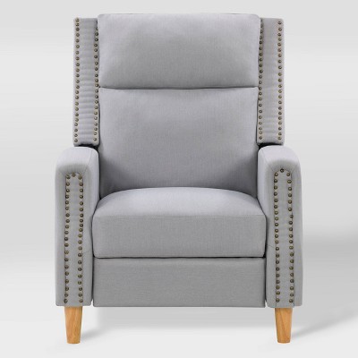 Lynwood Press-Back Recliner Chair with Nailhead Trim Light Gray - CorLiving