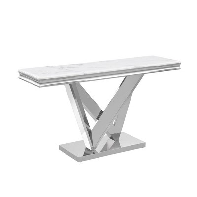 Best Master Furniture,Blythe Stone Marble Laminate Silver Sofa Table