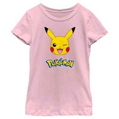 Girl's Pokemon Logo Pikachu Wink T-Shirt