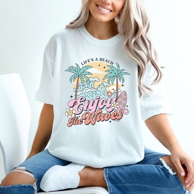 Simply Sage Market Women's Life's A Beach Wave Short Sleeve Garment Dyed Tee
