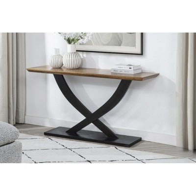 Acacia Wood and MDF Console Table with Cross Legs Design and Natural Wood Top