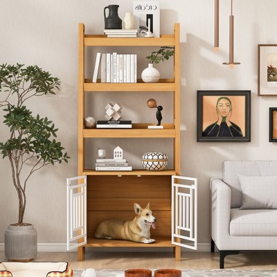 YONWAY Dog Crate Ladder Bookshelf, Pet Friendly Furniture for Small Medium Dogs, Wood Display Shelf for Living Room, Bedroom or Office
