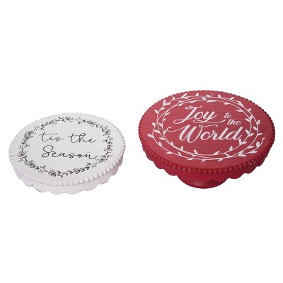 Transpac 10.25 in Multicolor Christmas Pedestals Set of 2 Decorative Objects MDF for Holiday Home Decor
