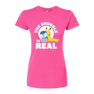Women's - Pokémon - The Snuggle Is Real Pikachu And Piplup Fitted Graphic T-Shirt