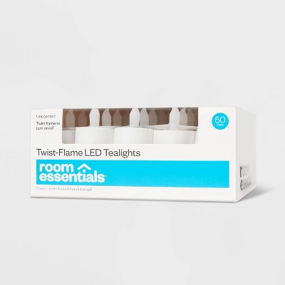 50ct Twist-Flame LED Tealight Candles (White) - Room Essentials™: Battery-Operated, Plastic Housing, Includes CR2032