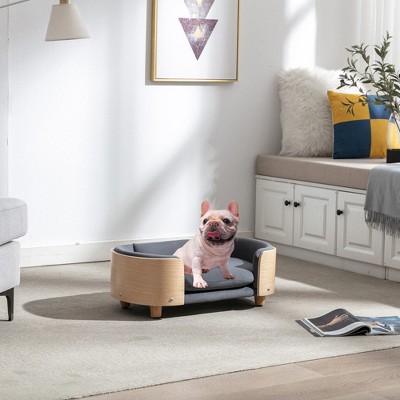 Mocamel Scandinavian style Elevated Dog Bed Pet Sofa With Solid Wood legs and Bent Wood Back, Velvet Cushion,Small Size
