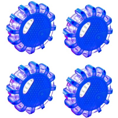 5 Star Super Deals LED Safety Road Side Emergency Flares - 9 Light Modes, Flashlight, Magnetic Base + Safety Hook - Warning Disc Beacon 4pc