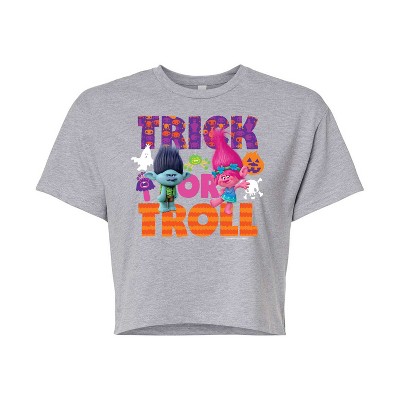 Women's - Trolls - Trick Or Troll Branch and Poppy Cropped Graphic T-Shirt