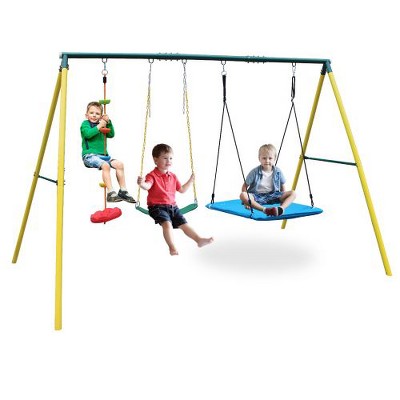 Hotraffy Indoor/Outdoor Metal Swing Set with Safety Belt for Backyard
