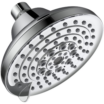 DOMETOUR 6 Spray Settings High Pressure Shower Head, 5'' Rain Fixed Chrome Showerhead, Adjustable Anti-Clog Nozzles, Low Flow, Easy Installation
