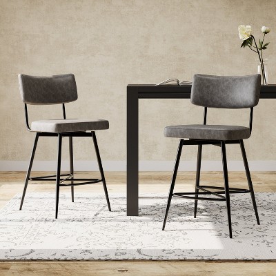 MOEPISY Set of 2 Retro Swivel Counter Stools, Grey PU